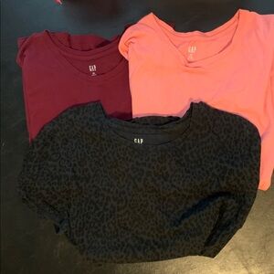 GAP Favorite Tees in Burgundy, Coral, and Navy Leopard, all size XXL, GUC